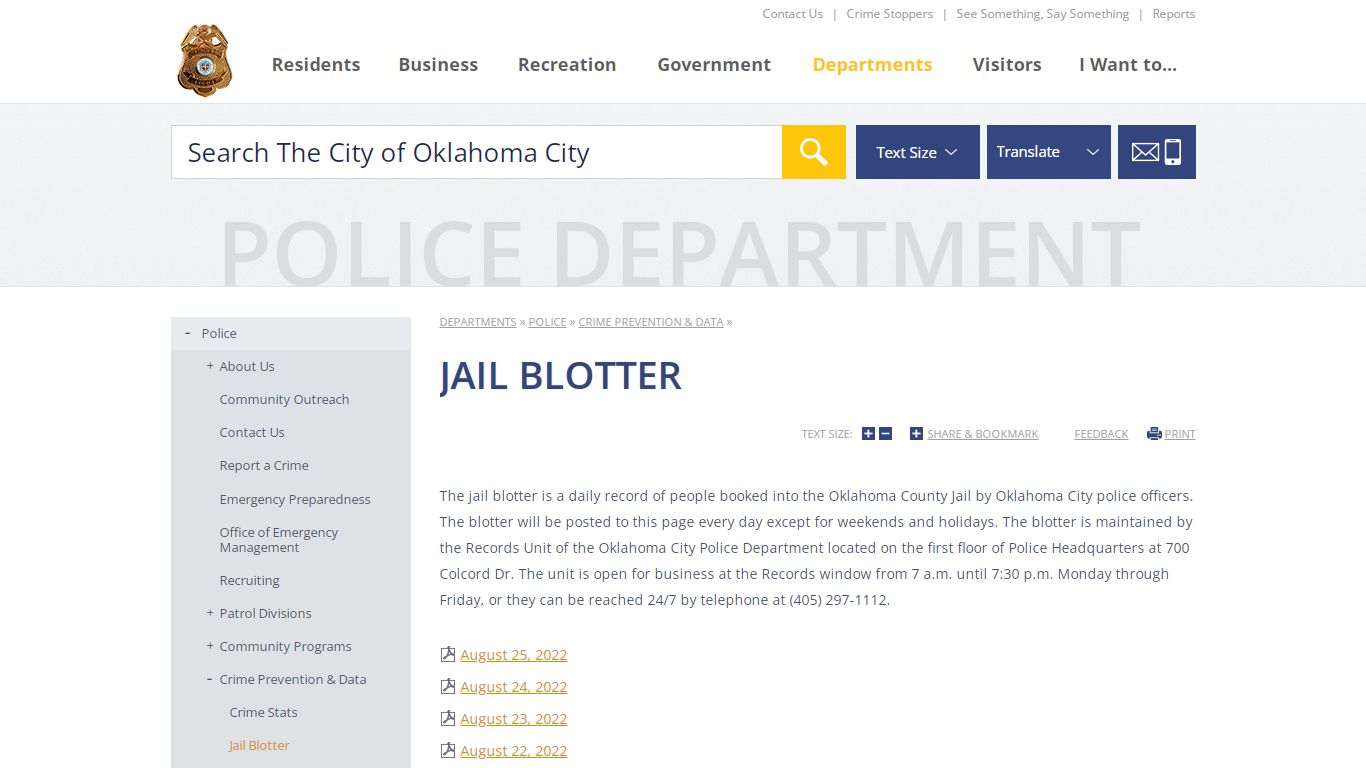 Jail Blotter | City of OKC